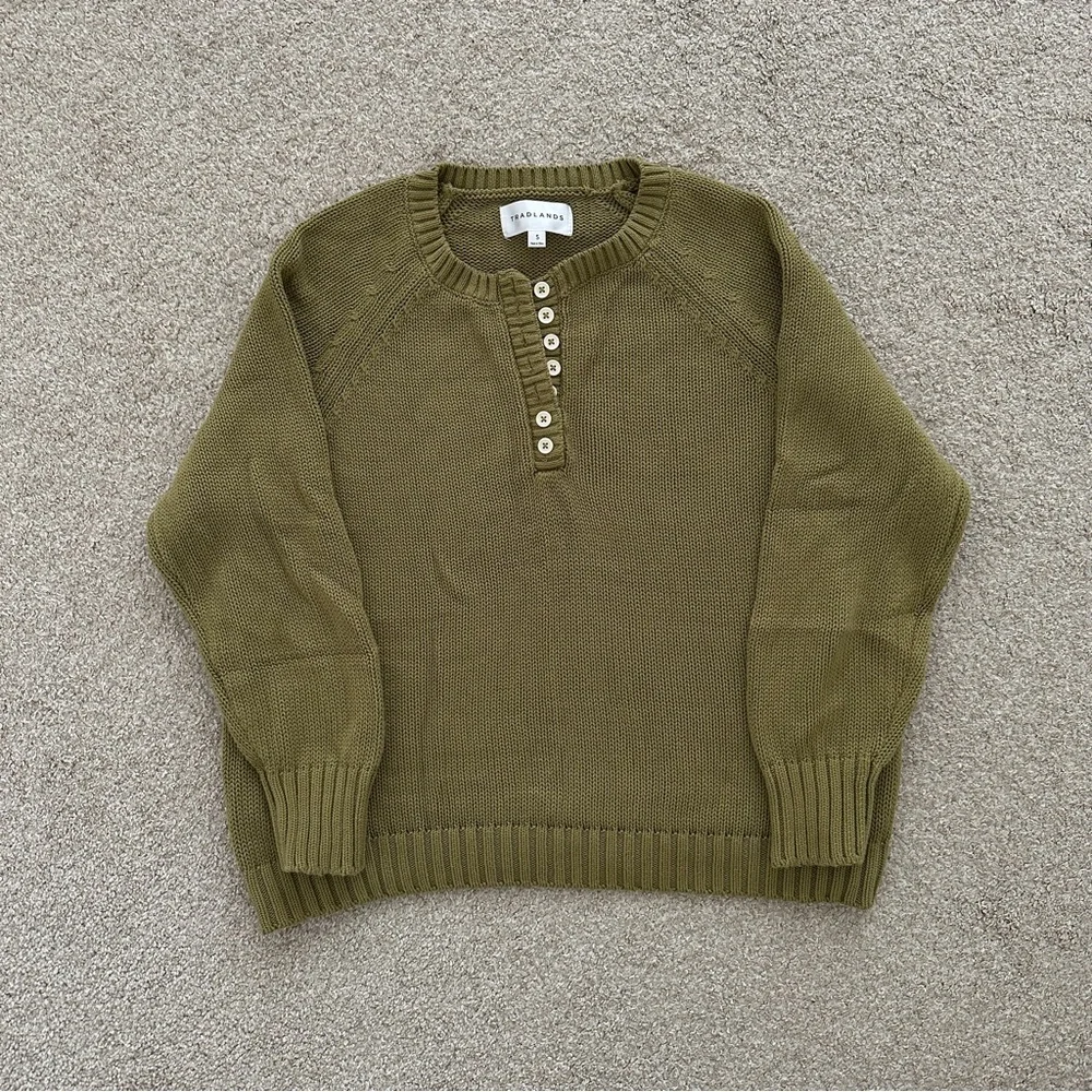 Tradlands Olive Green Cotton Henley Sweater - Picture 2 of 5
